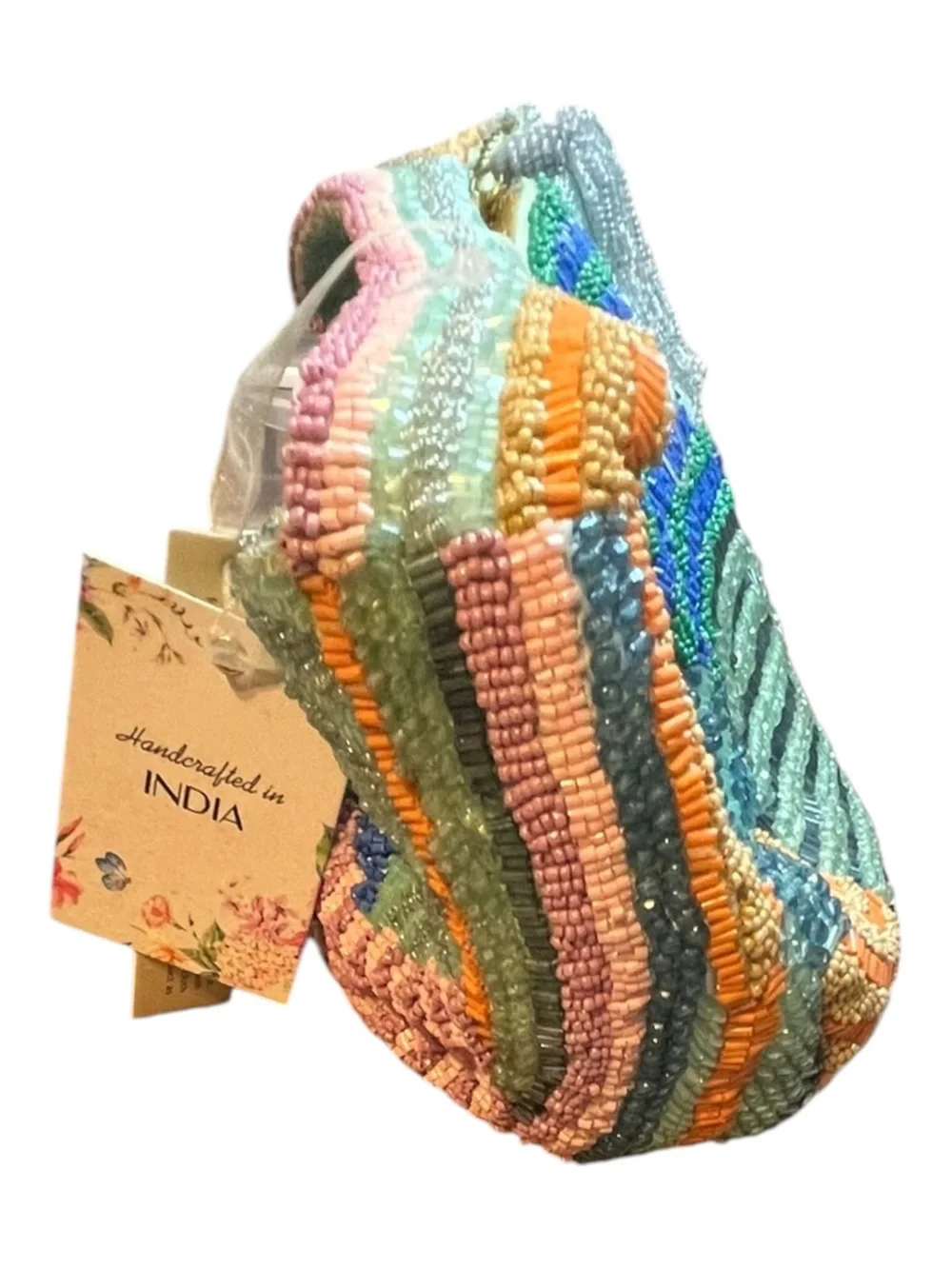 Handcrafted Beaded Abstract Half Moon Clutch Bag Multicolor